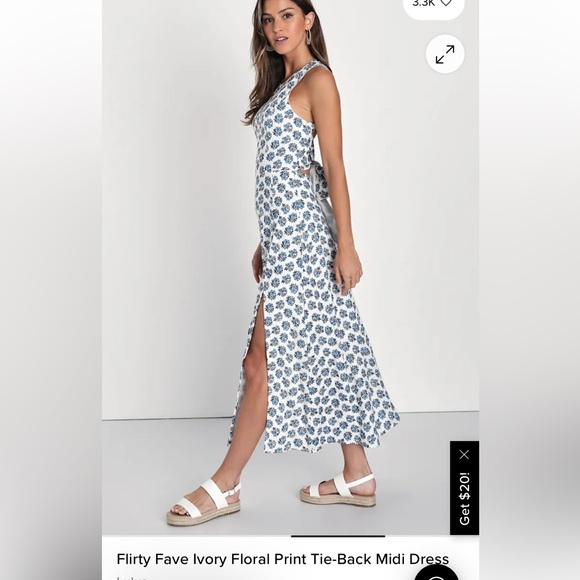 Lulus Flirty Fave Ivory Floral Print Tie-Back Midi Dress - Picture 4 of 13